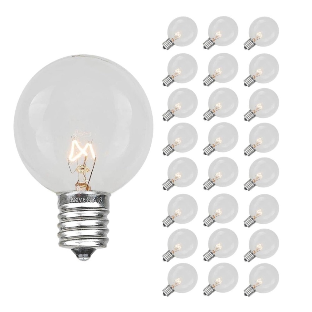 Novelty Lights Incandescent G50 Globe Outdoor Clear Bulbs 7 Watt Lights, 25 Pack